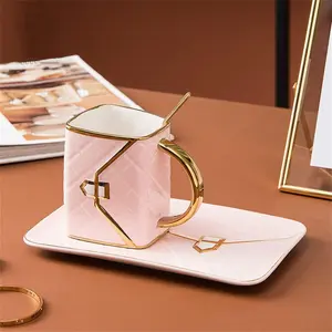 Cute Handbag Tea Cup Ceramic Coffee Cup Set with Spoon