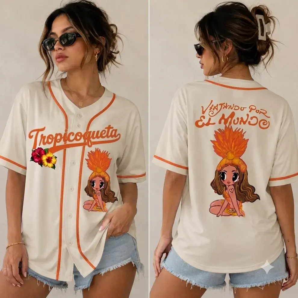 2026 K-Karol Tropicoqueta Baseball Jersey | Viajando Por EI Mundo Button Down Jersey | Latin Music Fan Gift