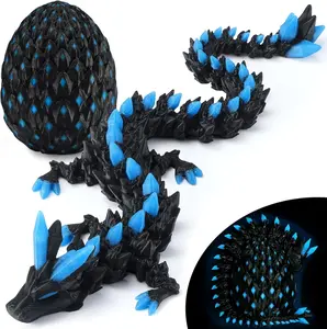 3D Printed Dragon Egg Toy with Glow in The Dark, Articulated Easter 3D Printed Animals Fidget, Hatchable Fantasy Egg Gift for Kids & Adults, UV Light Reactive Dragon Figurine (Blue)