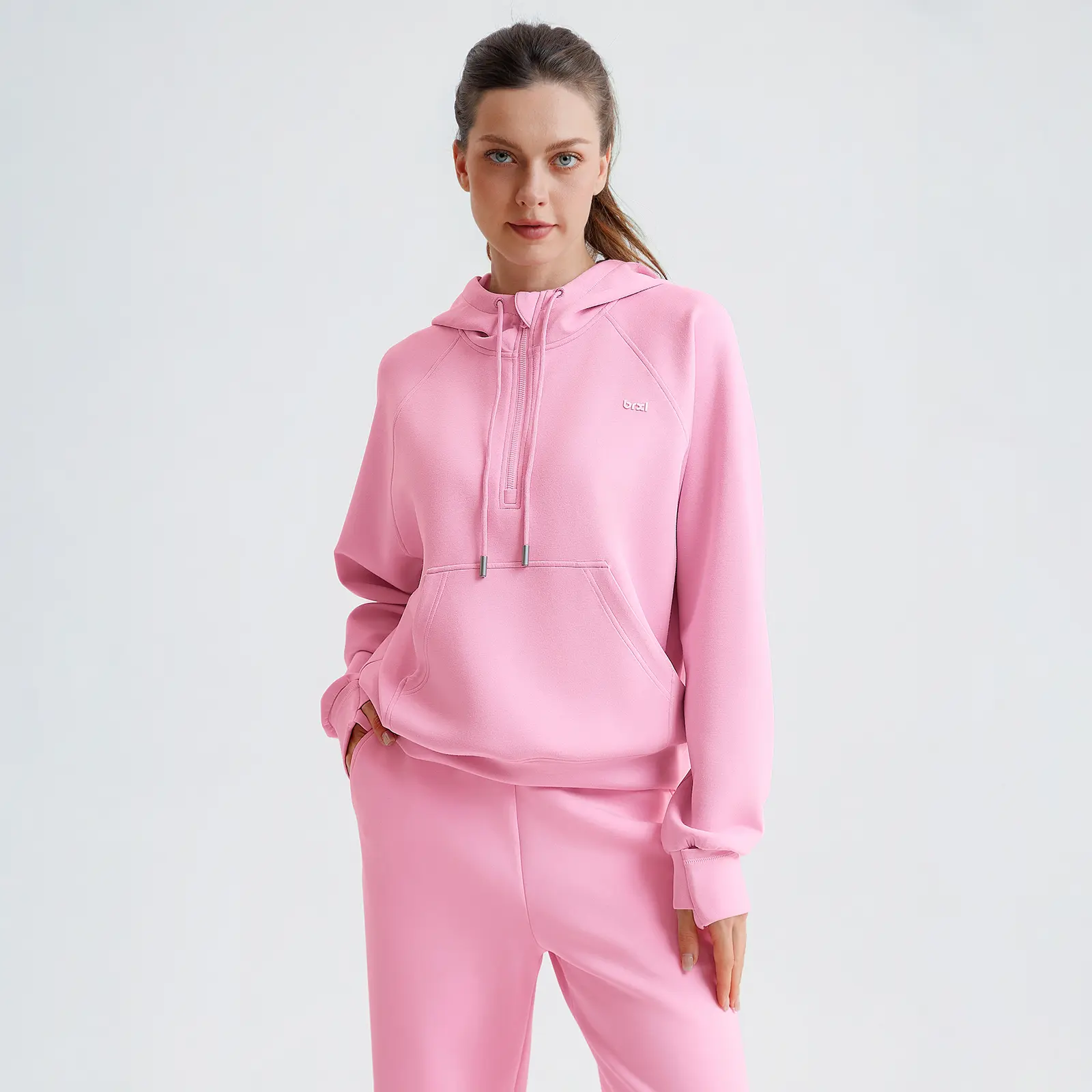 BRXL【Discount for live】 Half-Zip Pullover Hoodie with Matching Wide Leg Sweatpants for Women - Modal Air-Layer Lounge Pants with Pockets & Stacked Hem - Trendy SohoChic Fall Set #sohochic #backtoschooll