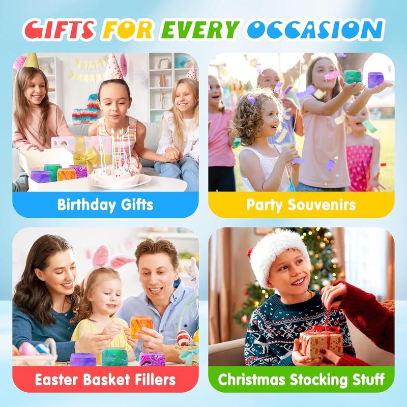 4Pcs Fidget Toys Squishy Stress Cube, Stress Balls for Kids & Adults, Anxiety Stress Relief, Ice Squishy Cube & Sugar Balls, Sensory Toys for Kids with Autism, Fidgets for Classroom Prize