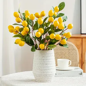 3pc Artificial Lemon Fruit Decorations, Long 67cm Flexible Plastic Plant, Valentine's Day Gift, Modern Nordic Style, Home Indoor Outdoor Decoration, Home Decor Accessory