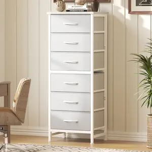 6-Fabric-Drawer Tall Storage Dresser with Metal Frame, Cross Support Rods, Anti-Tip Design, Wood Top - Storage Organization Furniture for Room, Ideal for Bedrooms and Compact Spaces