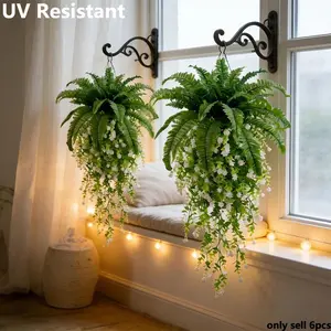 6Pcs High Quality Camellia Wall Hangings, Boston Fern Artificial Plants, UV Resistant Large Faux Greenery, Realistic Fake Plant for Garden Yard Patio, UK Summer Holiday Juneteenth Mexico Independence Day Home Wedding Modern Decor, Faux Flower Decoration