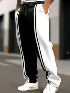 Men's Striped Drawstring Waist Joggers, Casual Loose Fit Pants, High Street Hip Hop Style, All Seasons Fashion