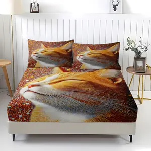 Cute cat pattern printed bed sheet, perfect gift for beloved cats, perfect decoration for bedrooms, including 1 bed sheet and 2 pillowcases, Bedsheet Sets
