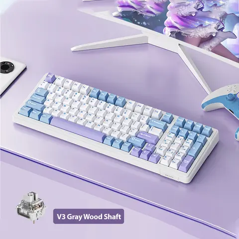 AULA F99 Hot Swappable Wireless Mechanical Gaming Keyboard for Gamers, Tri-Mode BT5.0-2.4GHz-USB-C Gasket, Pre-Lubed Linear Switches, RGB Lighting, Numpad, Built-In Macro Support, Budget Purple Creamy for PC/Laptop Office Use