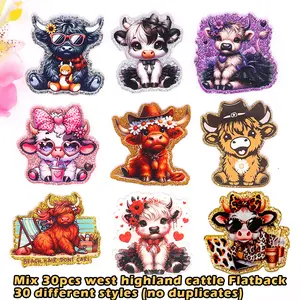 Mix 30pcs Cute Cow-themed Glitter Acrylic Flatback Highland Cow Dairy Cow Badge Reel Supply DIY Ideas Gift Ideas