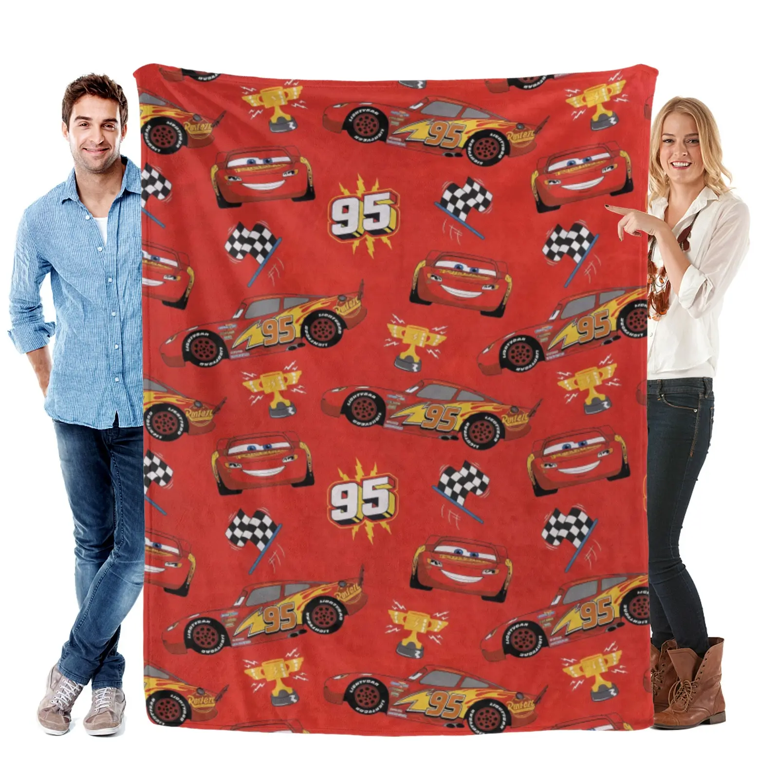 [Summervibes] Disney 95 Lightning Mcqueen All Over Print Blanket, Soft Flannel, Toddler Racing Throw Blanket For Gaming Room Couch