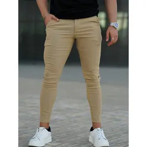 Men Solid Slant Pocket Skinny Pants Fabric Menswear