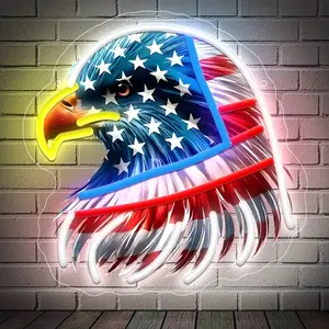 Eagle Flag Neon Sign USA Stars and Stripes LED Wall-Mounted Sign for Bedroom Memorial Day 4th of July Independence Day Decorations American Eagle Day Patriotic Lights
