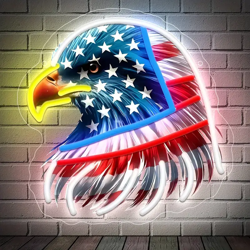 Eagle Flag Neon Sign USA Stars and Stripes LED Wall-Mounted Sign for Bedroom Memorial Day 4th of July Indepen-Father's Daydence Day Decorations American Eagle Day Patriotic Lights-Father's Day