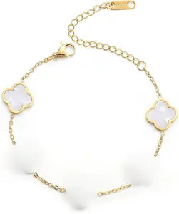 18K Gold Plated Clover Lucky Bracelet for Women White/Black/Red/Green Flower Four Leaf Link Bracelets Trendy Jewelry Gifts for Women Adjustable Extension Chain Design