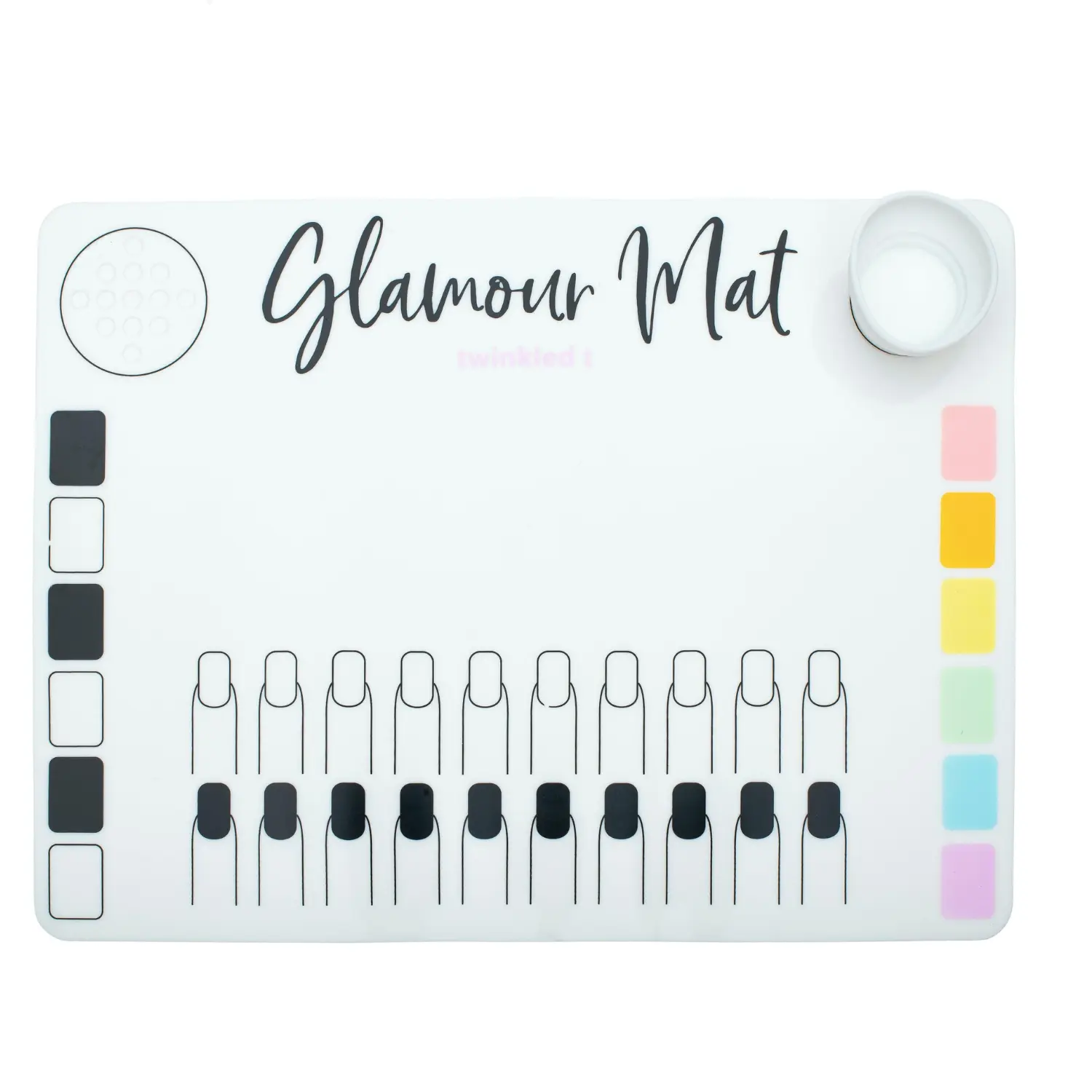 Twinkled T Silicone Glamour Nail Art Mat Kit with Collapsible Cup, Paint Palette for Acrylic Manicure, Nail Care & Polish Application