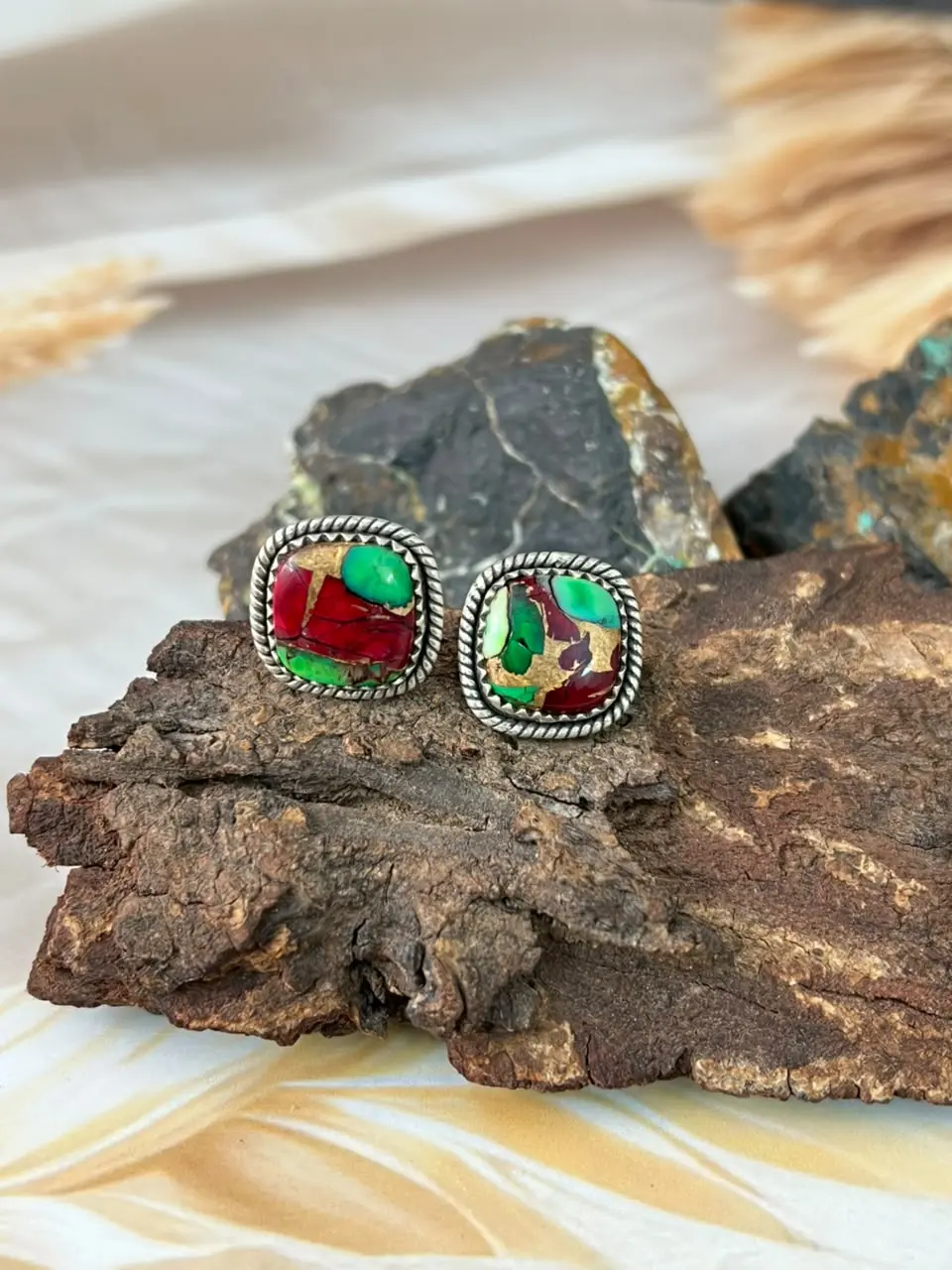 Handmade Sterling Silver Christmas Dahlia Collection: Post Studs Earrings Signed Nizhoni