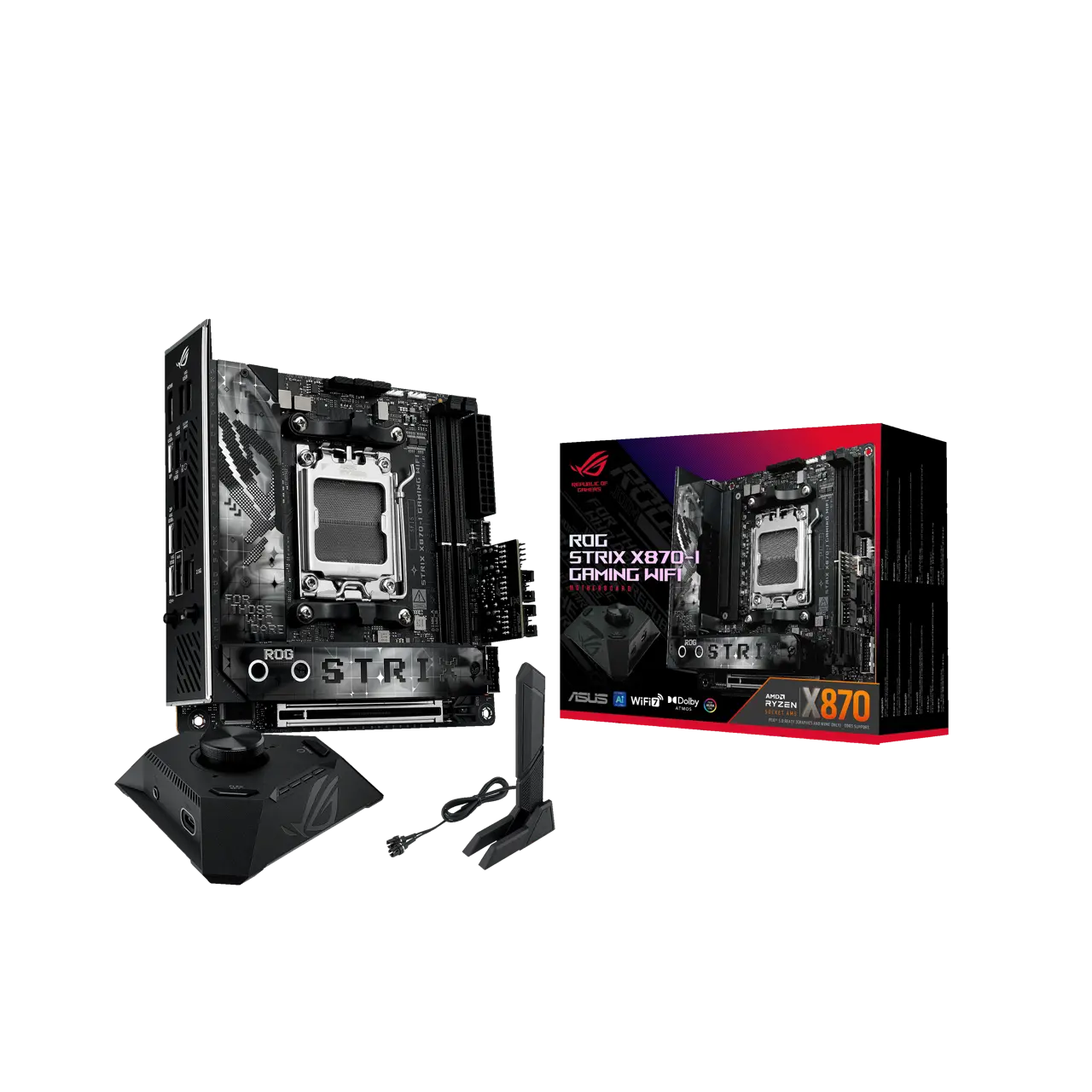 ASUS ROG STRIX X870-I GAMING WIFI AMD AM5 X870 Mini ITX mITX motherboard 10+2+1 power stages, Dynamic OC Switcher, Core Flex, DDR5 AEMP, WiFi 7, 2x M.2, PCIe® 5.0, Q-Release Slim, USB4®, AI OCing & Ne