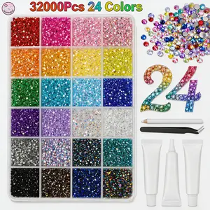 32000Pcs Jelly Rhinestones for Bedazzling,Mix Colors Bedazzling Kit with Rhinestones,3MM SS10 Colorful Resin Flatback Gems with Nail Glues for Crafting, Nail Art, Shoes, Books