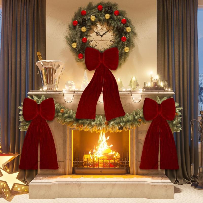 Christmas Velvet Red Bow Christmas Tree Topper Bow Decorations 17.7''x9.8'' Red Xmas Decorations for Xmas Tree Home Wreath Front Door Fireplace