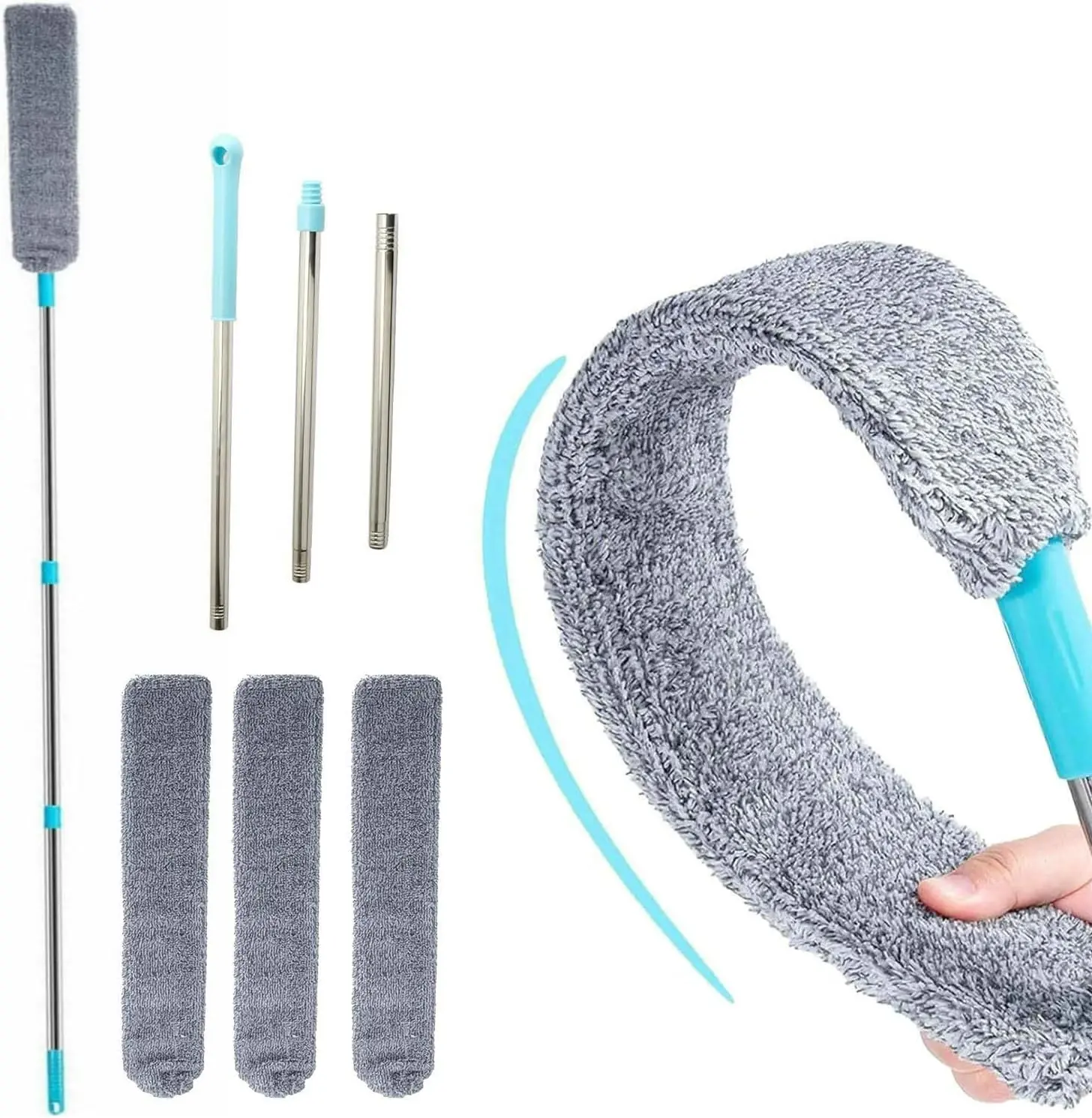 Retractable Gap Dust Cleaner Cleaning Tools with 3 Microfiber Dusting Cloths Long Handle 60inches Washable and Retractable Duster Brush for Cleaning Under Appliances Furniture Couch Fridge