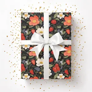 Strawberry Floral Wrapping Paper Gift Wrap Spring Wrap Illustration Colorful Wrap Floral Paper Gift Wrap For Her Preppy Wrapping Birthday