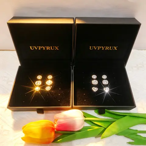 Women's Luxury 6-Pieces Artificial Zirconia Earrings Set - 2-Tone Gold/Silver, Round/Square Geometric Studs, Trendy Female Daily Wear Fashion Jewelry Accessories