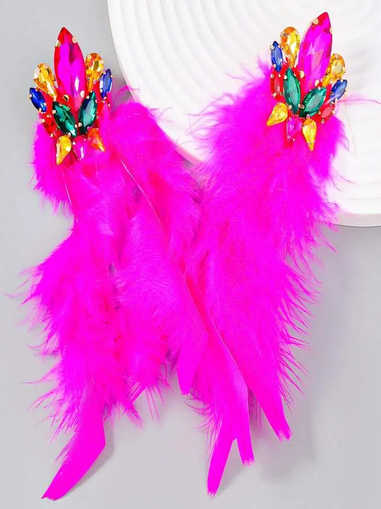 Fashion Accessories: Feather Drop Earrings for Women - Multicolor & Black