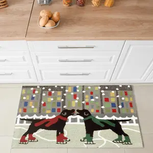 Lush Decor FRONTPORCH Indoor/Outdoor Hand Tufted Durable Area Rug - Contemporary Pet Dog Colorful  (Holiday Ice Dogs)