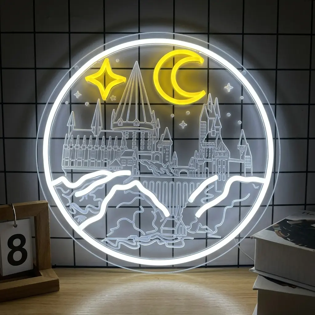 Magic Castle Harry-Themed Dimmable Neon Sign, Low Voltage USB-DC Power Supply, Eye Protection Indoor Wall Decor Lamp, Adjustable Brightness, Gift for Harry Fans (Bedroom, Movie Room Use)
