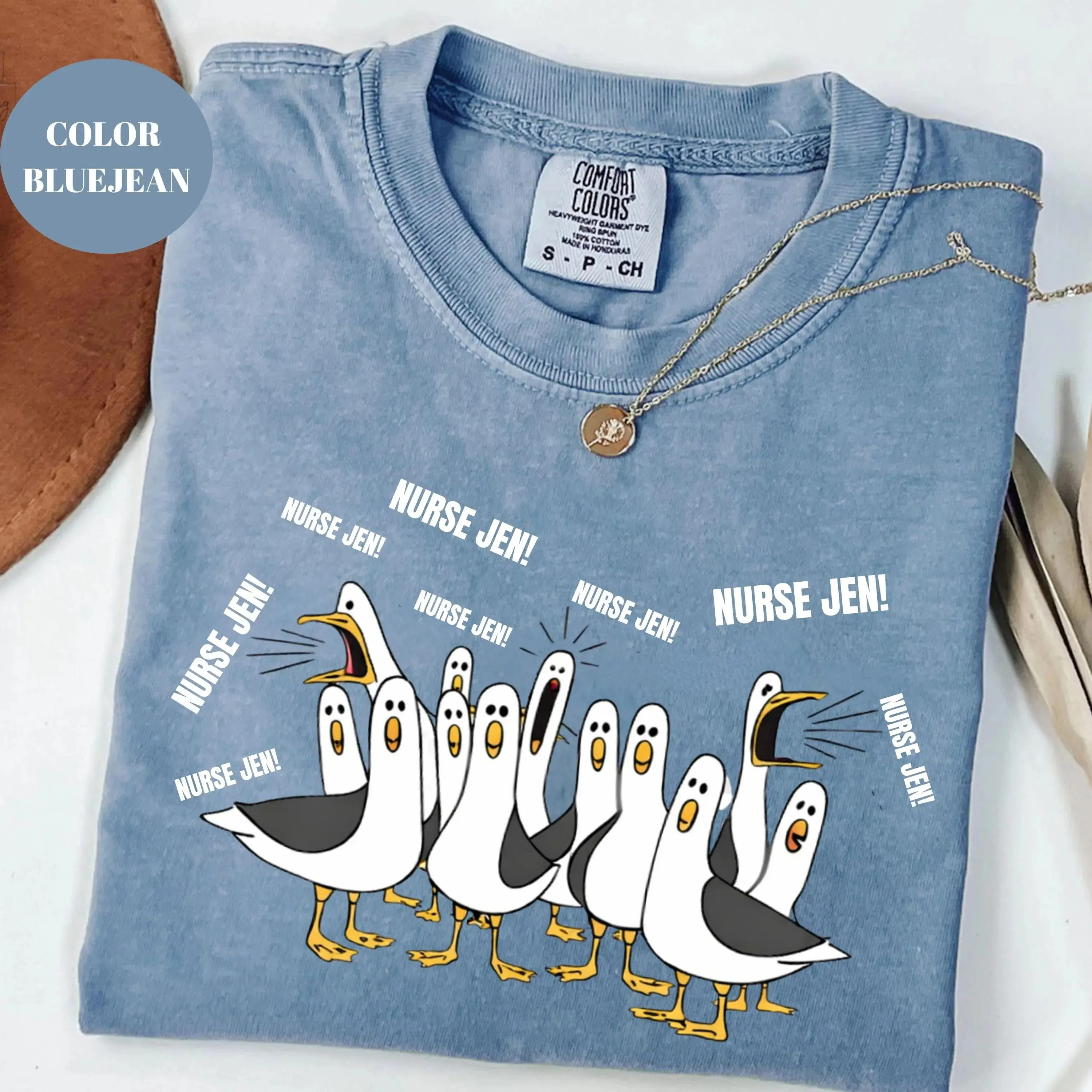 [CUSTOM NAME] Seagulls Nurse Comfort Colors Shirt, Funny Personalized Nurse Tee, Seagull Graphic Nursing T-Shirt, Nurse Appreciation Gift