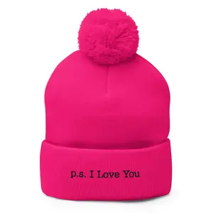 p.s. I Love You /neon pom-pom beanie