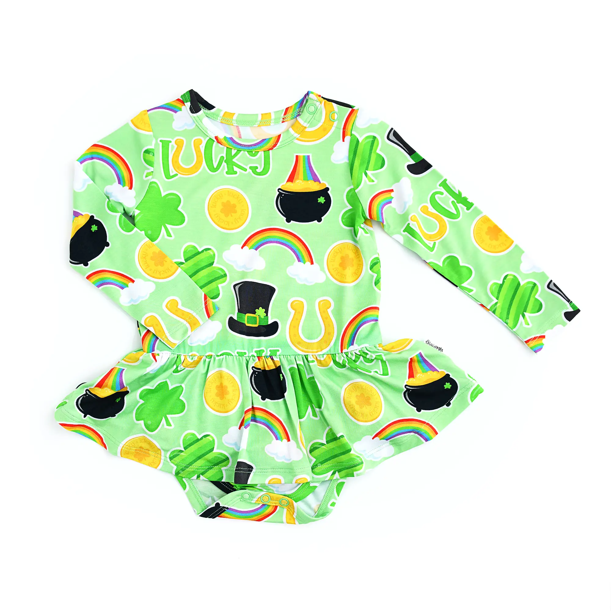 Fallon Tutu Bamboo Baby Dress St. Patrick Days Outfit One Piece with snaps Celebrate Holiday