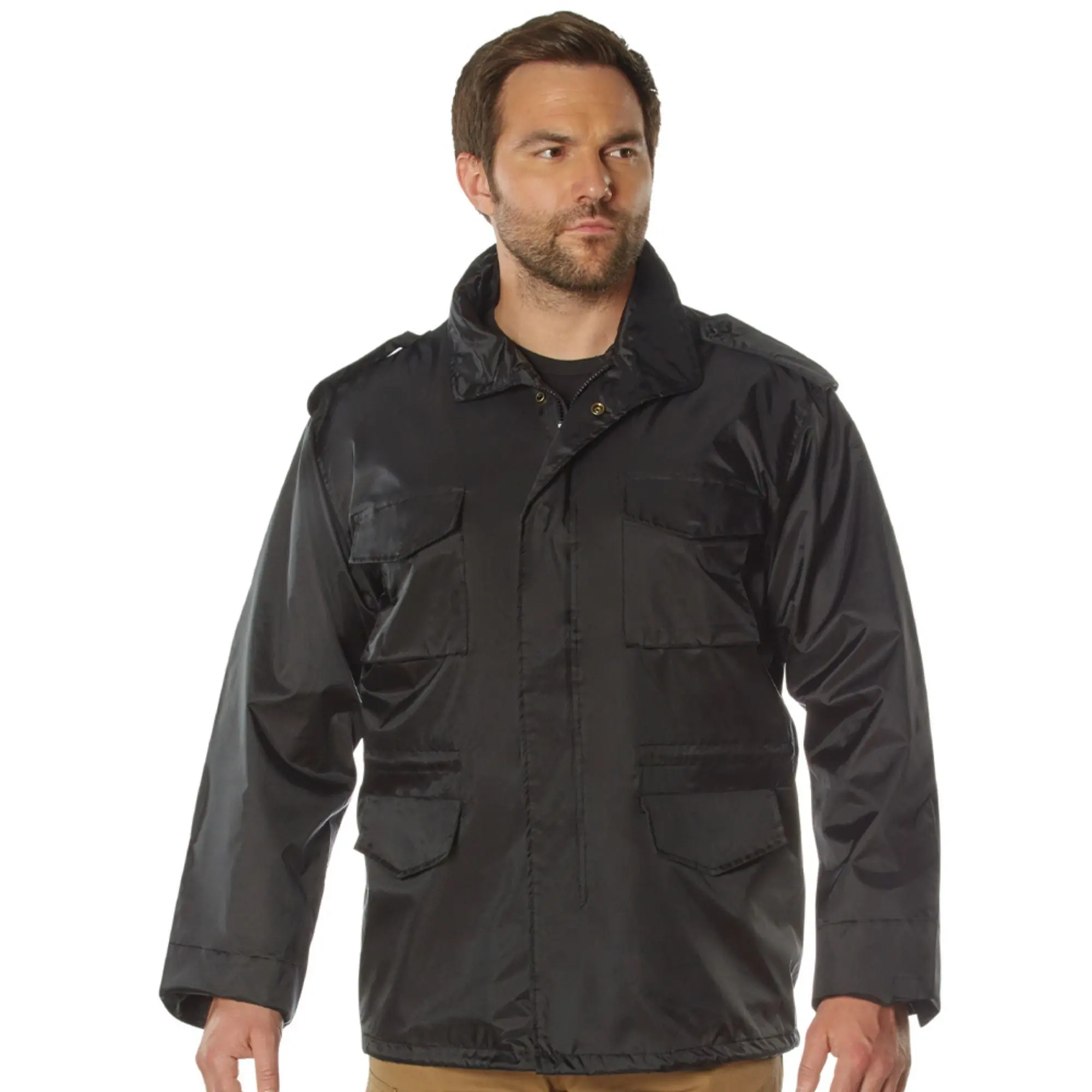 Men's M-65 Tactical Field Jacket - Lightweight Water-Resistant Nylon Shell with Concealed Hood & 4 Cargo Pockets for Outdoor Use, Tops, Menswear
