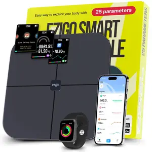 25-Metric Black Digital Smart Bathroom Scale with BMI, Body Fat, and Muscle Mass Measurement, Bluetooth and Apple Health Compatible, Supports Weights up to 400 lbs (180 kg)