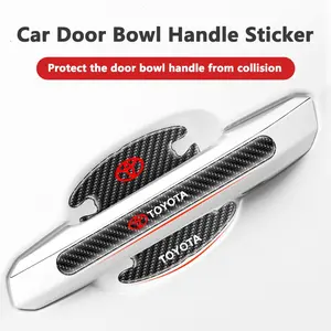 Carbon Fibre PVC Car Door Handle Bowl Protective Stickers Anti-collision Decal For Toyota Prado Yaris Verso Fortuner Supra Corolla Auto Emblem Accessories