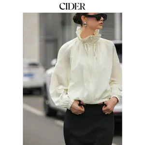 Cider Funnel Neck Drawstring Zip Through Lantern Sleeve Oversized Windbreaker Jacket