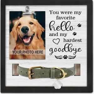Wooden Dog Memorial Photo Frame with Dog Tag Holder, Pet Memory Picture Frame, Care Pet Supplies, Personalized Keepsake Gift for Loss