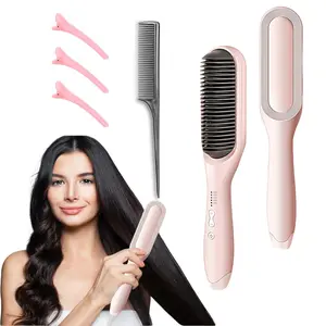 Professional Hair Straightening Brush - 5 Heat Settings for All Hair Types, 60s Fast Heat Up, Auto Shut Off - Worldwide Dual Voltage, Straightener Smooth, Birthday Gift for Women