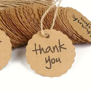 50pcs Kraft Paper DIY Gift Thank You Card Gift Decoration Hanging Tag Pendant Kraft Paper Round Thank You Hanging Tag Lace Creative Thank You Card Gift Baking Packaging Decorative Hanging Card Hang Tags Positive Message Card
