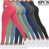 Women's 1/3/5/6-Pack High-Waisted Stretchy Comfy Sports Leggings - Ultra-Soft Lightweight Yoga Pants with Pockets, Assorted Colors for Running, Athleisure,outdoorfun
