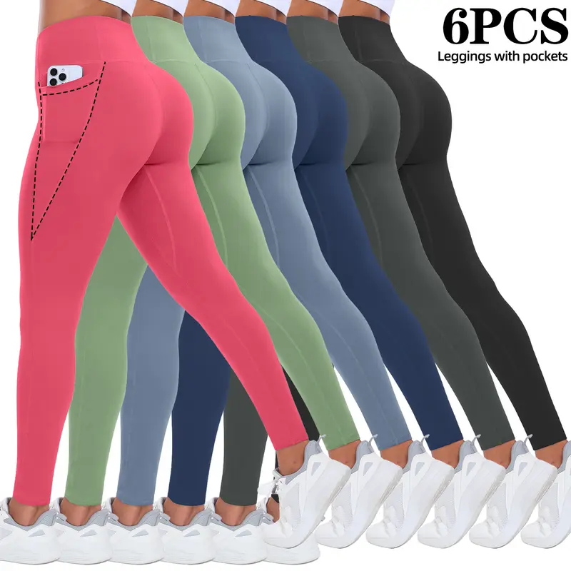 Women's 1/3/5/6-Pack High-Waisted Stretchy Comfy Sports Leggings - Ultra-Soft Lightweight Yoga Pants with Pockets, Assorted Colors for Running, Athleisure,outdoorfun
