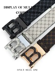 New Men's Belt Geometric Print Fashion Stylish Belts Genuine Leather Casual Style Automatic Buckle Trendy Versatile Accessory for All Seasons