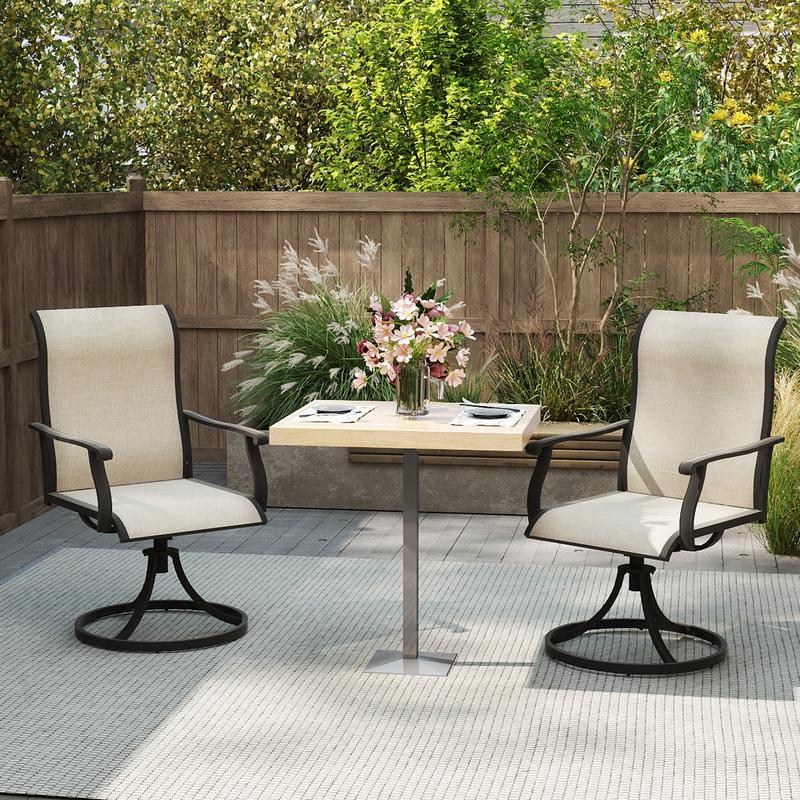 Outdoor Patio Swivel Dining Chairs Set of 2, 360 Swivel and All Weather Rocking Chair with Textilene Mesh Fabric and Rust Proof Steel Frame, 400 Lb. Capacity,for Lawn, Porch or Garden，Beige