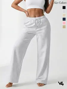 Vibe404 Women's Lightweight Heather Grey Wide Leg Sweatpants Comfy High Waisted Non-Fleece Lounge Pants Loose Fit for Yoga Gym Sportswear Bottoms & Daily Wear Casual Sporty Trousers Sports Bottoms