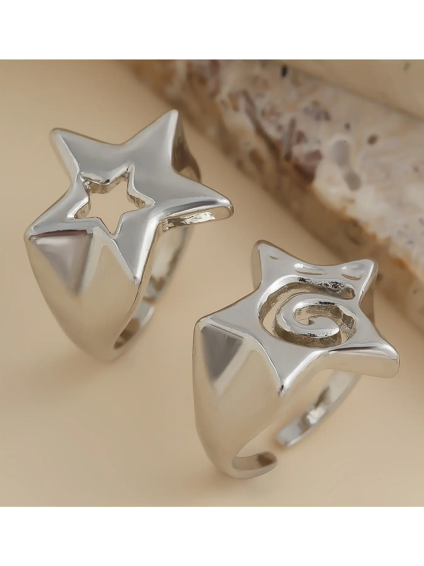 Y2K Rings for Women Men Adjustable Star Ring for Women Silver 