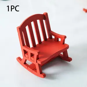 European Vintage Wooden Swing Chair Mini Christmas Decoration Set, Dollhouse Accessory, Doll Seat, Holiday Decor, Gift Choice