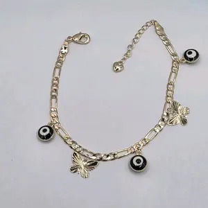 bracelet with black eyes and butterflies gold-plated fashion style figaro creative jewelry designer