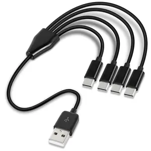 Short USB C Splitter ,4 in 1 USB 2.0 A Male to 4 USB C Male  Cord for Some USB Type-C Phone, Device - 0.5M (Black)