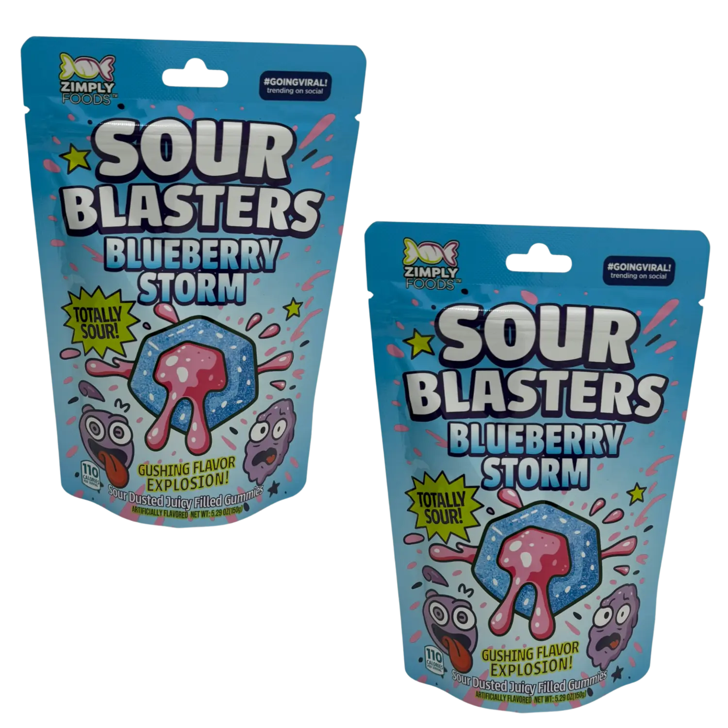 Sour Blasters Blueberry Flavored Sour Gummies - Blueberry Storm Flavor Sour Gummies 2 Packs Each 5.29 Oz • Sour Blasters  • Super Sour Burst • Juicy Filled Candy • Intense Flavor Explosion