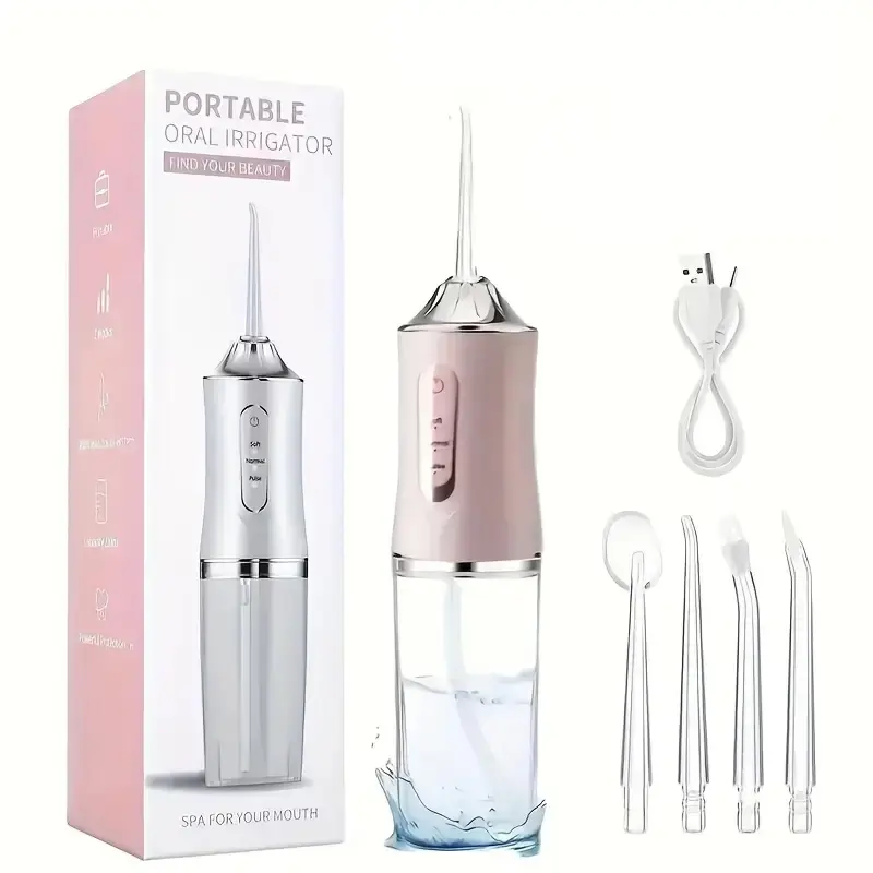 Four different heads, electric water flosser, smart chip precise pressure control 360 degree rotating nozle oral irrigator deep cleaning teeth and gum