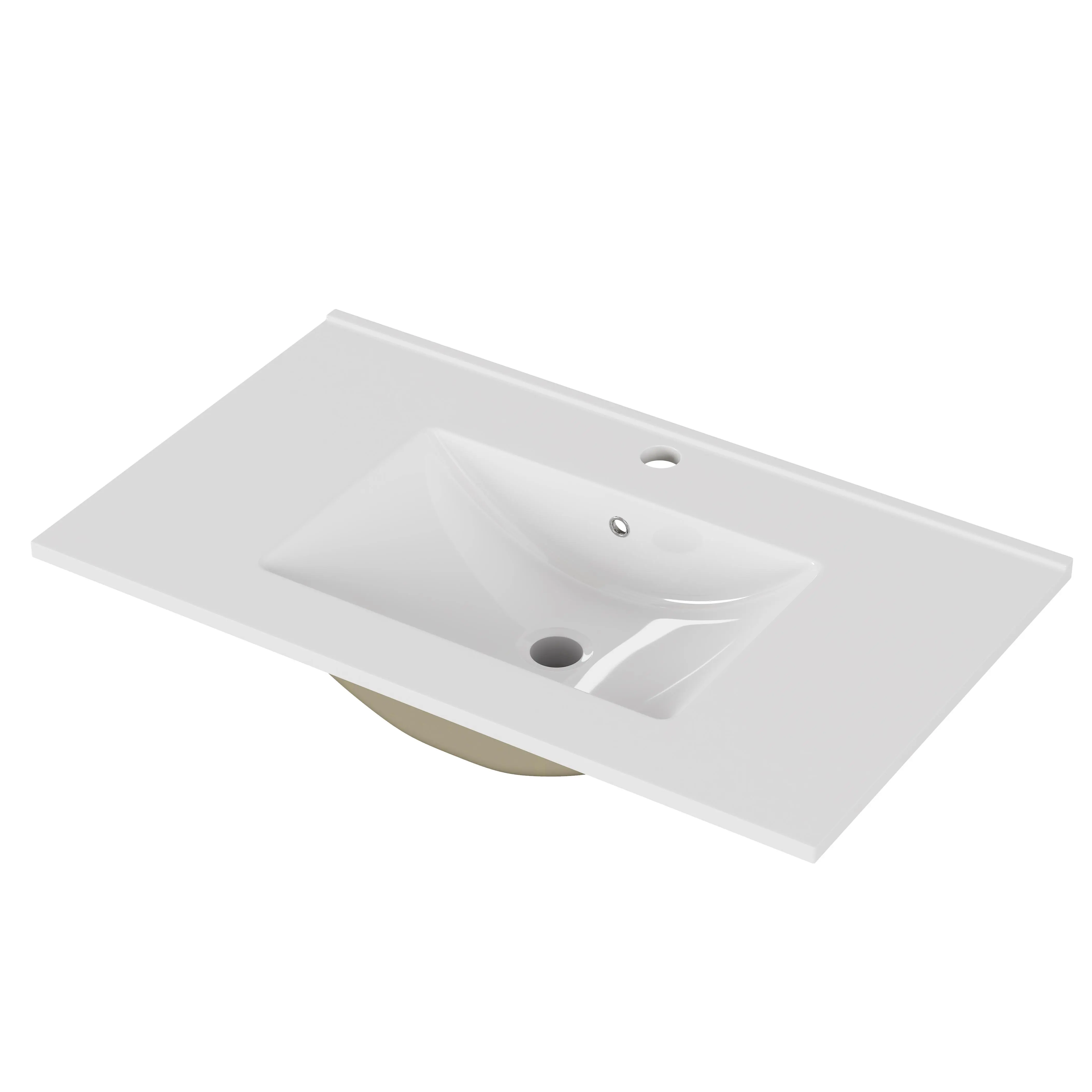 32-Inch White Ceramic Bathroom Sink with Pre-Drilled Faucet Hole, Modern Minimalist Design, Durable Glazed Finish, Easy to Clean, for Home, Guest Bath, Apartment, Hotel